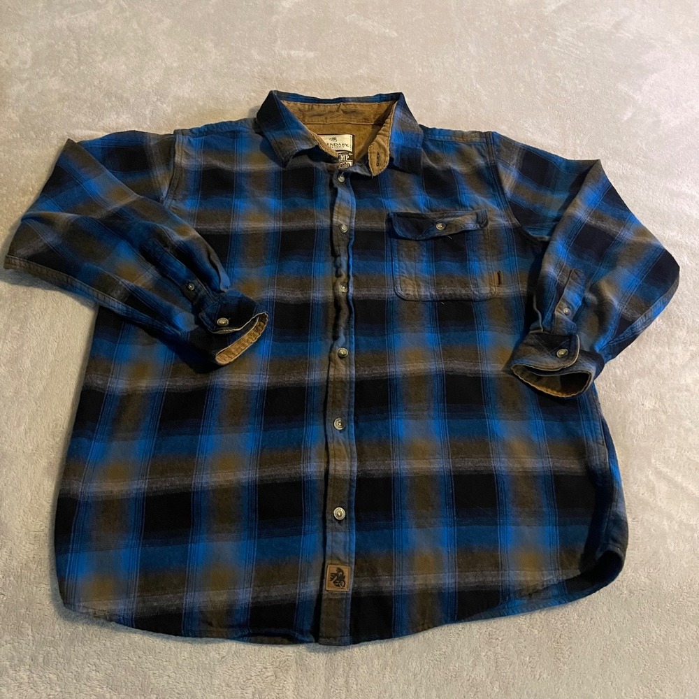 Vintage Legendary Whitetails Buck Camp Flannel Shirt Men Large Blue Plaid Cotton